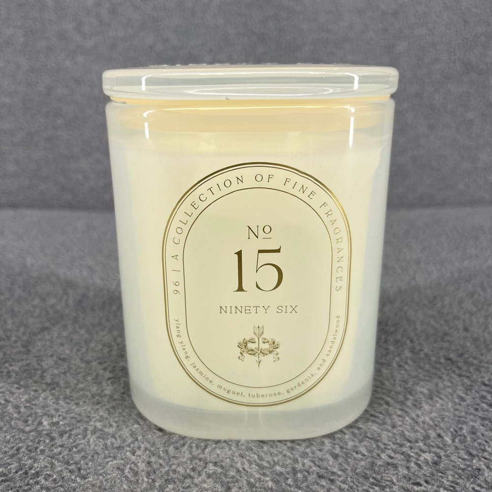 Ninety Six No 15 Scented Candle 10.1oz White Frosted Glass Jar Floral Sandalwood